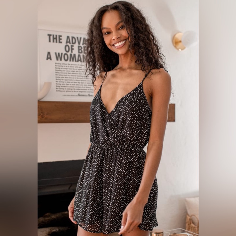 Imaginative Mind Black Polka Dot Strappy Surplus Romper